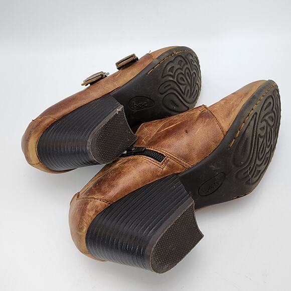 BOC Born Monkstrap Ankle Booties Size 9M Brown Leather Stacked Cone Heel Y2K - Picture 5 of 8